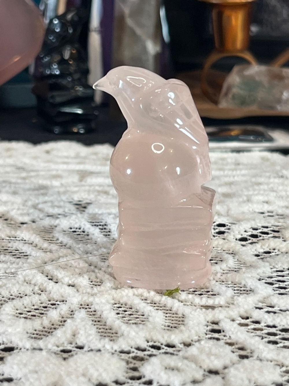 Rose quartz raven on skull and books - Picture 4 of 4